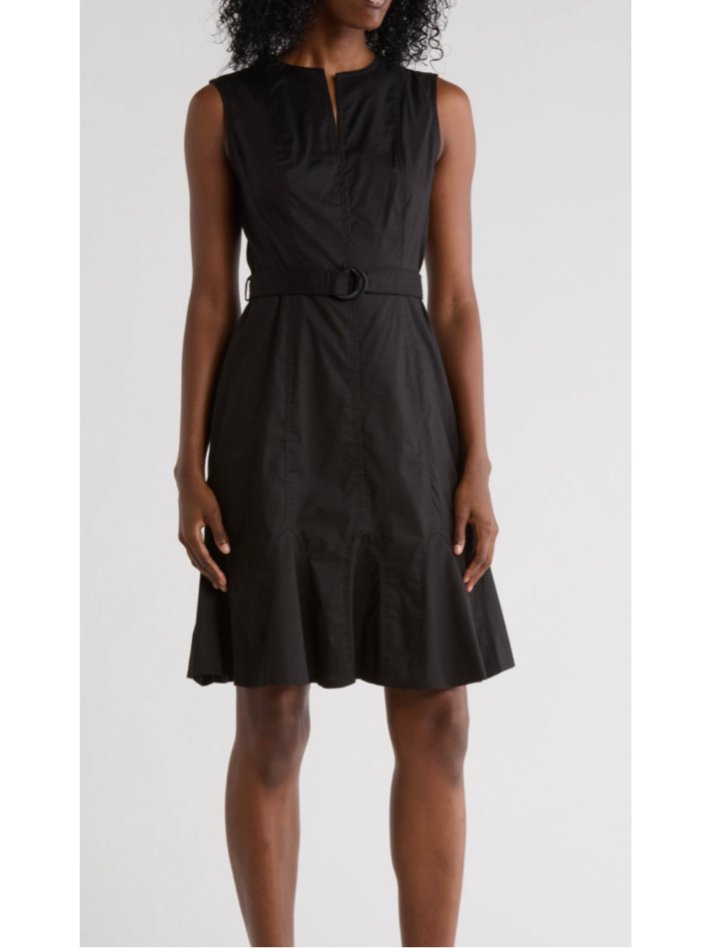 Calvin Klein Sleeveless Belted Midi A-line Dress Black Size 6 NWT